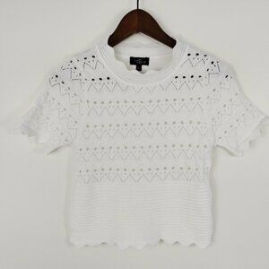 Milk &Honey Cropped Top Size Large White Viscose Short Sleeve Clean Beauty